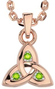 Peridot Rose Gold Celtic Trinity Knot Charm Necklace