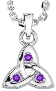 Amethyst Silver Celtic Trinity Knot Charm Necklace