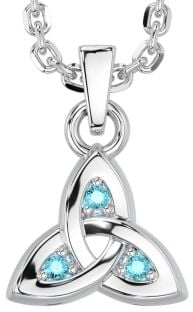 Aquamarine Silver Celtic Trinity Knot Charm Necklace