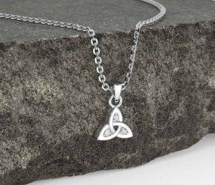 Diamond Silver Celtic Trinity Knot Charm Necklace