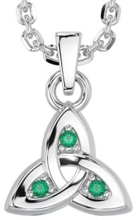 Emerald Silver Celtic Trinity Knot Charm Necklace