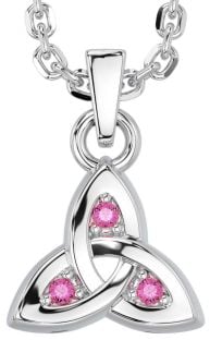 Pink Tourmaline Silver Celtic Trinity Knot Charm Necklace