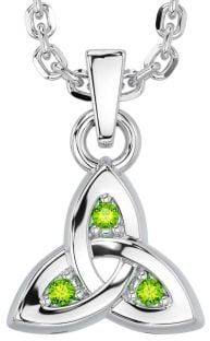 Peridot Silver Celtic Trinity Knot Charm Necklace