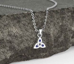 Sapphire Silver Celtic Trinity Knot Charm Necklace