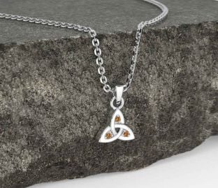 Citrine White Gold Celtic Trinity Knot Charm Necklace