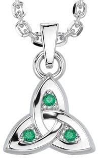 Emerald White Gold Celtic Trinity Knot Charm Necklace