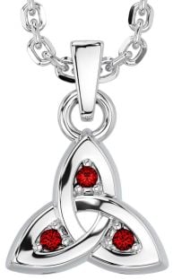 Garnet White Gold Celtic Trinity Knot Charm Necklace