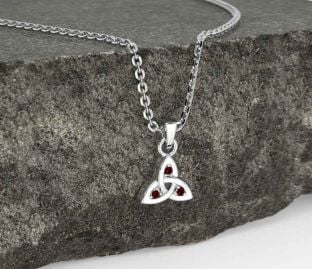 Garnet White Gold Celtic Trinity Knot Charm Necklace