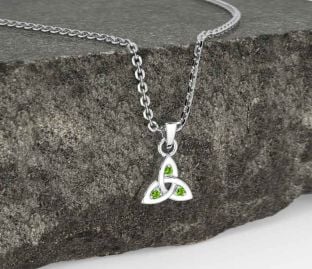 Peridot White Gold Celtic Trinity Knot Charm Necklace