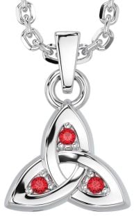 Ruby White Gold Celtic Trinity Knot Charm Necklace