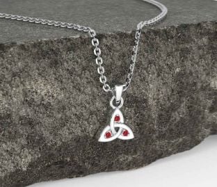 Rubin Vit Guld Keltiskt Treenighet Knut Charm Halsband