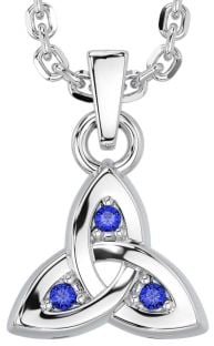 Safir Vit Guld Keltiskt Treenighet Knut Charm Halsband