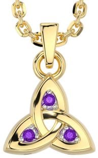 Amethyst Gold Celtic Trinity Knot Charm Necklace