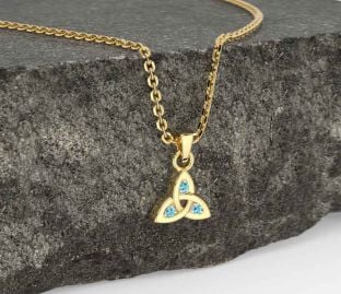 Aquamarine Gold Celtic Trinity Knot Charm Necklace