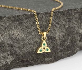 Emerald Gold Celtic Trinity Knot Charm Necklace