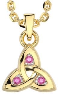 Pink Tourmaline Gold Celtic Trinity Knot Charm Necklace