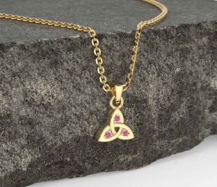 Pink Tourmaline Gold Celtic Trinity Knot Charm Necklace