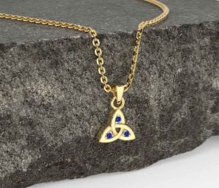 Sapphire Gold Celtic Trinity Knot Charm Necklace