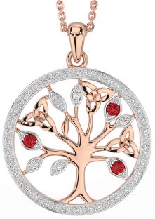 Diamond Ruby Rose Gold Silver Celtic Tree of Life Trinity Knot Necklace