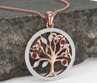Diamante Rubí Rosa Oro Plata céltico Árbol de Vida Trinidad Nudo Collar