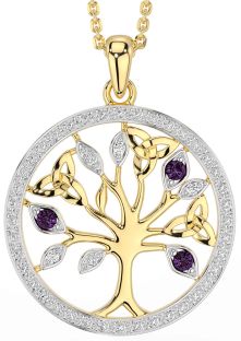 Diamond Alexandrite Gold Silver Celtic Tree of Life Trinity Knot Necklace