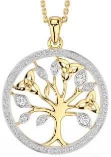 Diamond Gold Silver Celtic Tree of Life Trinity Knot Necklace