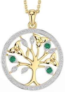 Diamond Emerald Gold Silver Celtic Tree of Life Trinity Knot Necklace