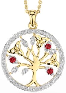 Diamond Ruby Gold Silver Celtic Tree of Life Trinity Knot Necklace