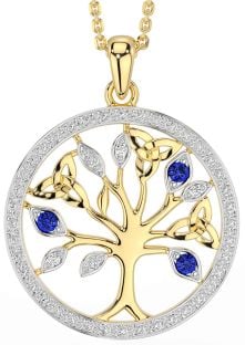 Diamond Sapphire Gold Silver Celtic Tree of Life Trinity Knot Necklace