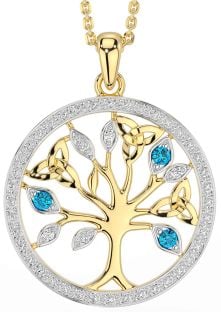 Diamond Topaz Gold Silver Celtic Tree of Life Trinity Knot Necklace