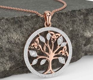 Diamond Rose Gold Celtic Tree of Life Trinity Knot Necklace