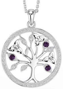 Diamond Alexandrite Silver Celtic Tree of Life Trinity Knot Necklace