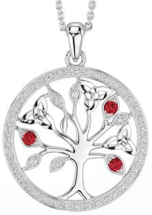 Diamond Ruby Silver Celtic Tree of Life Trinity Knot Necklace