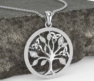 Diamante Blanco Oro céltico Árbol de Vida Trinidad Nudo Collar