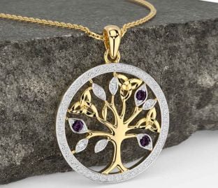 Diamond Alexandrite Gold Celtic Tree of Life Trinity Knot Necklace
