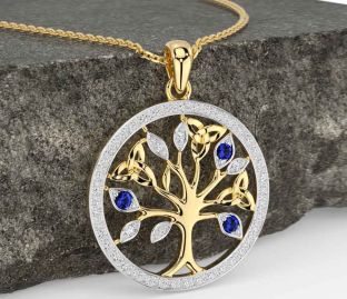 Diamond Sapphire Gold Celtic Tree of Life Trinity Knot Necklace
