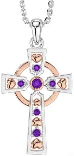 Amethyst Rose Gold Silver Celtic Cross Necklace