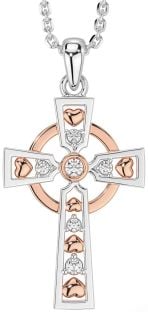 Diamond Rose Gold Silver Celtic Cross Necklace