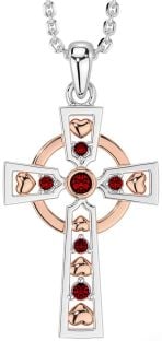 Garnet Rose Gold Silver Celtic Cross Necklace