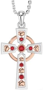 Ruby Rose Gold Silver Celtic Cross Necklace