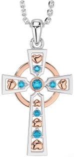 Topaz Rose Gold Silver Celtic Cross Necklace