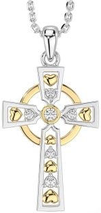 Diamond Gold Silver Celtic Cross Necklace