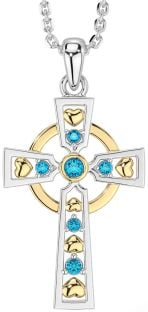 Topaz Gold Silver Celtic Cross Necklace