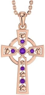 Amethyst Rose Gold Silver Celtic Cross Necklace