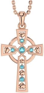 Aquamarine Rose Gold Silver Celtic Cross Necklace