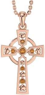 Citrine Rose Gold Silver Celtic Cross Necklace