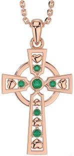 Emerald Rose Gold Silver Celtic Cross Necklace