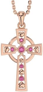 Pink Tourmaline Rose Gold Silver Celtic Cross Necklace