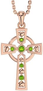 Peridot Rose Gold Silver Celtic Cross Necklace