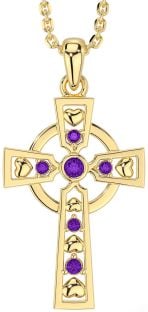 Amethyst Gold Silver Celtic Cross Necklace